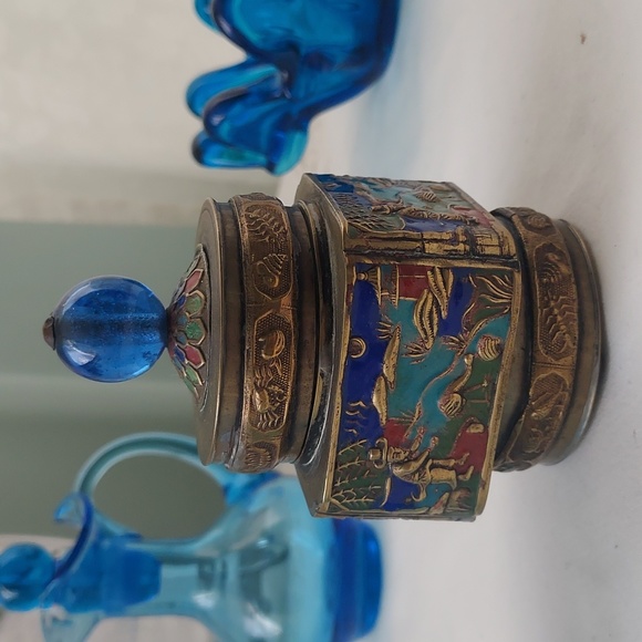 Vintage Cloisonné ginger jar with lid and glass blall Chinese art jar - Picture 1 of 12